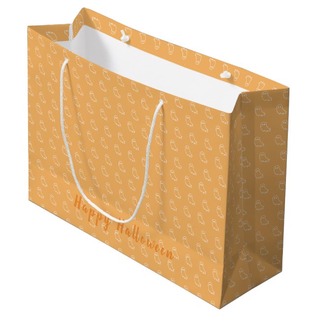 Sac cadeau orange grande taille Happy Halloween (Devant Angle)
