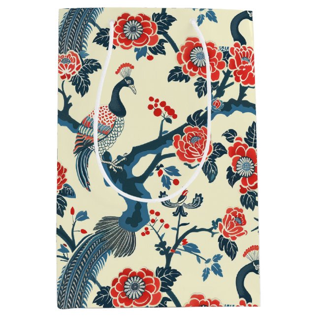 Sac cadeau Oriental Rouge & Bleu Floral Peacock (Devant)