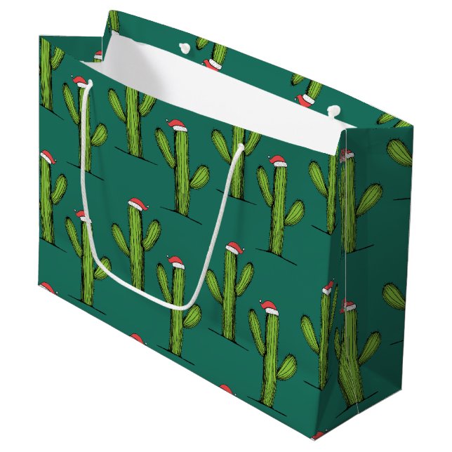 Sac Cadeau Papier d'enveloppement de cactus de Noël grand  (Devant Angle)
