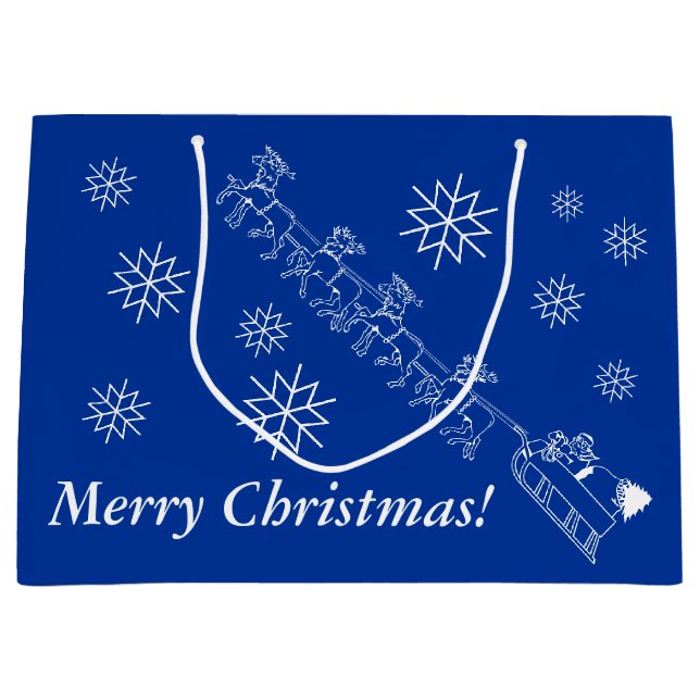 Sac cadeau - Père Noël et Sleigh en Neige (lrg) (Devant)