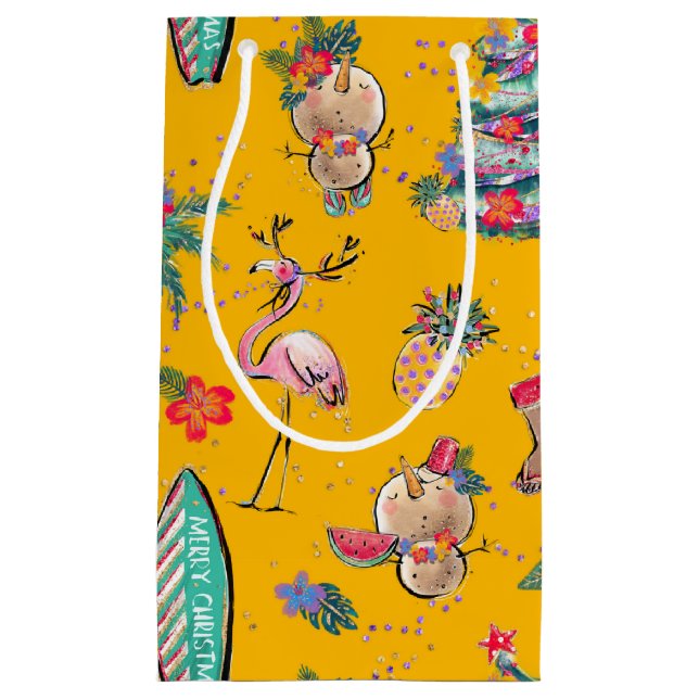 Sac cadeau Père Noël Tropical Jaune (Devant)