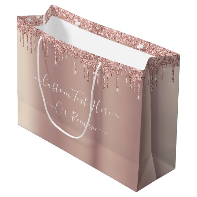 Sac cadeau personnalisé avec paillettes rose gold (Devant Angle)