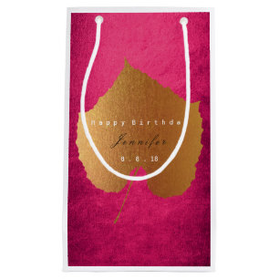 Sac cadeau personnalisé Chute Gold Leave Framboise