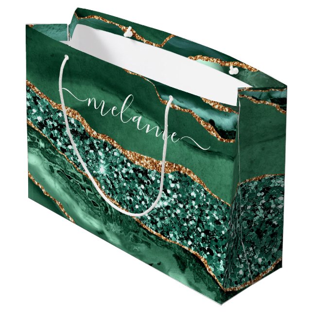 Sac Cadeau Personnalisé en Marbre Doré Vert Emerau (Dos Angle)