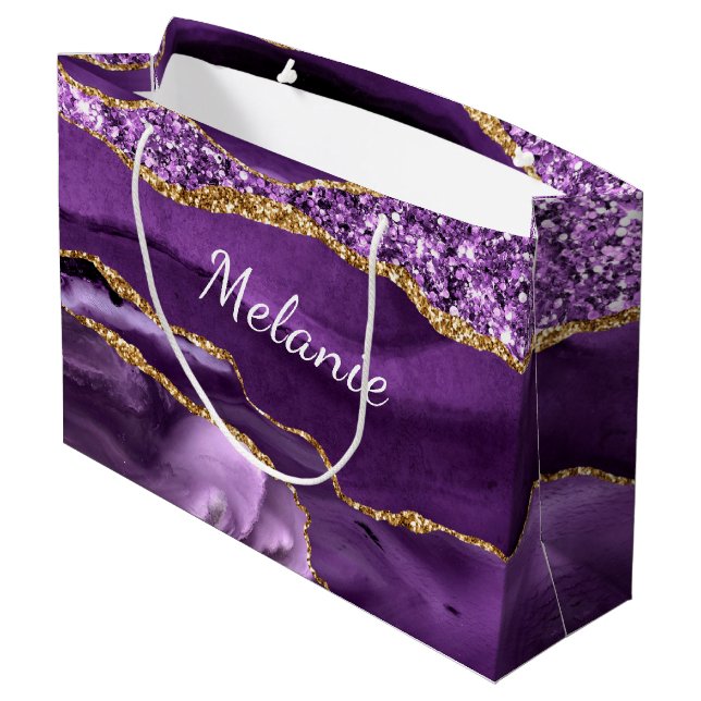 Sac Cadeau Personnalisé en Marbre Or Violet (Dos Angle)
