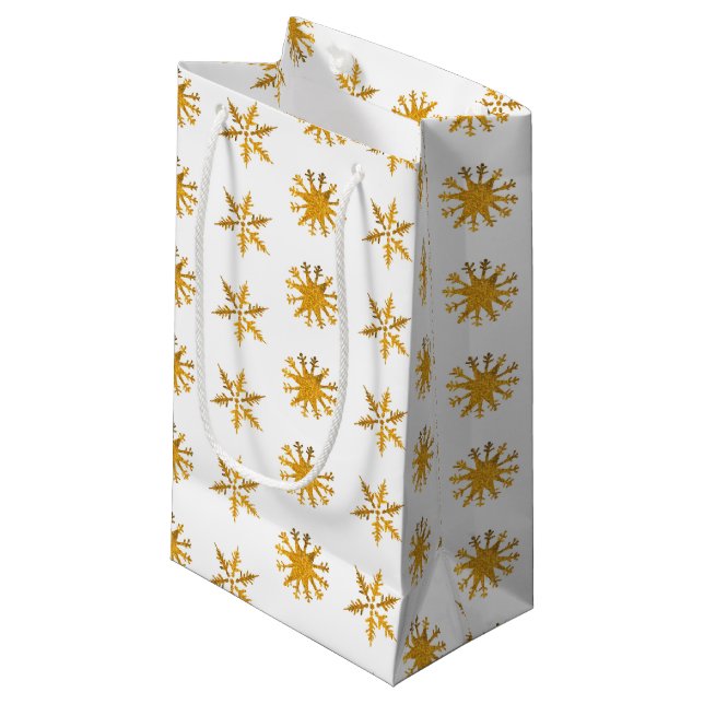 Sac cadeau personnalisé Golden snowflakes - Petit, (Devant Angle)