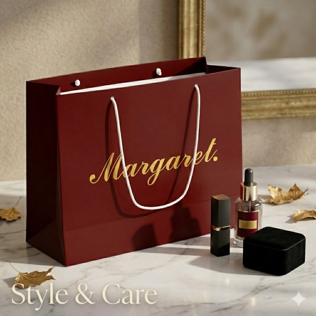 Sac cadeau personnalisé marron grand format avec n (Maroon Large Personalized Gift Bag with Name)