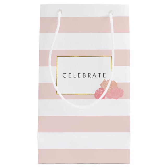 Sac cadeau personnalisé Pink Strift & Blush Peony (Devant)