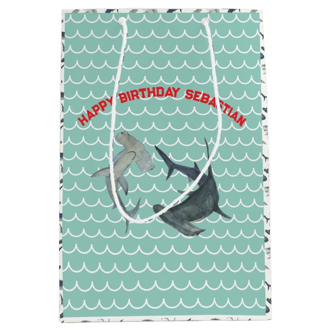 Sac cadeau personnalisé pour requin | Vagues d'eau (Devant)