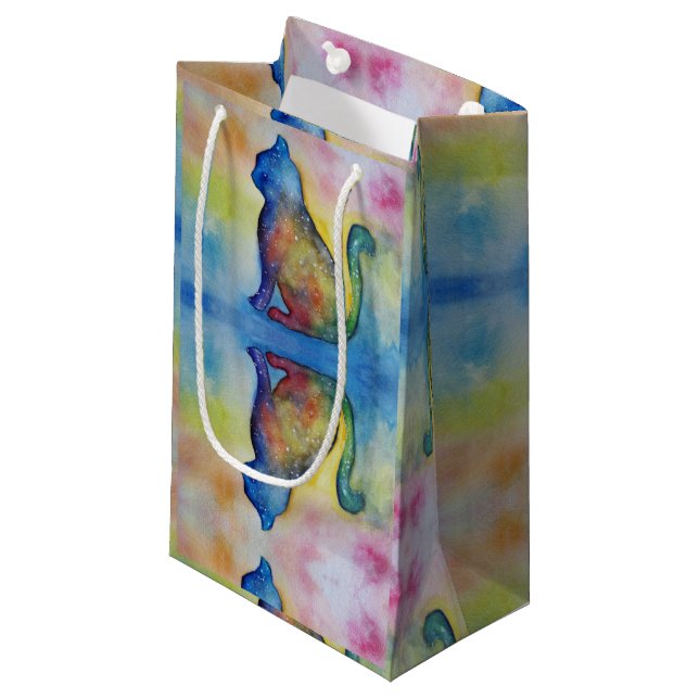 Sac cadeau personnalisé Space Cat - Petit, brillan (Devant Angle)