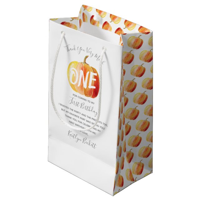 Sac Cadeau Petit Citrouille 1er anniversaire Merci (Devant Angle)
