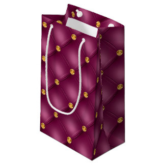 Sac cadeau petit en velours bouclé rose et or