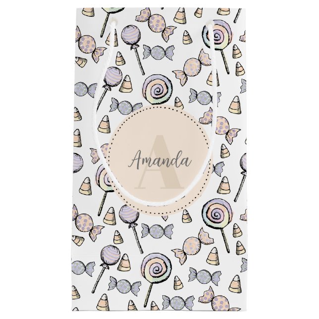 Sac cadeau petit format à motif de bonbons pastel (Devant)