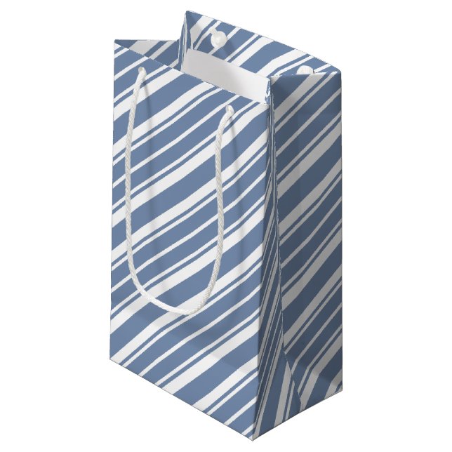 Sac cadeau petit rayé bleu indigo et blanc (Devant Angle)
