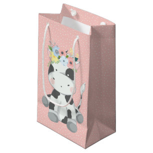 Sac Cadeau Petit Veau Bébé Vache Avec Couronne Florale Rose P