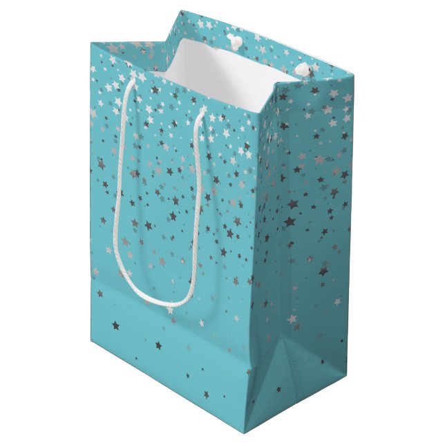 Sac cadeau Petite Silver Stars en Turquoise (Devant Angle)