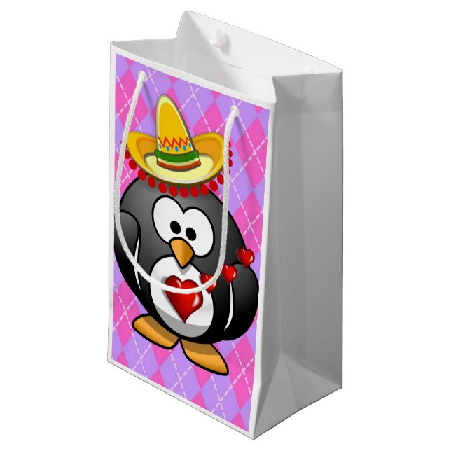 Sac cadeau Pingouin de Saint-Valentin (Devant Angle)