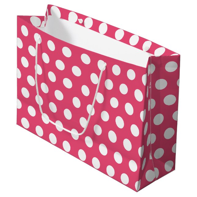 Sac Cadeau Pink & White Grand Moyenne Polka Point Party (Devant Angle)