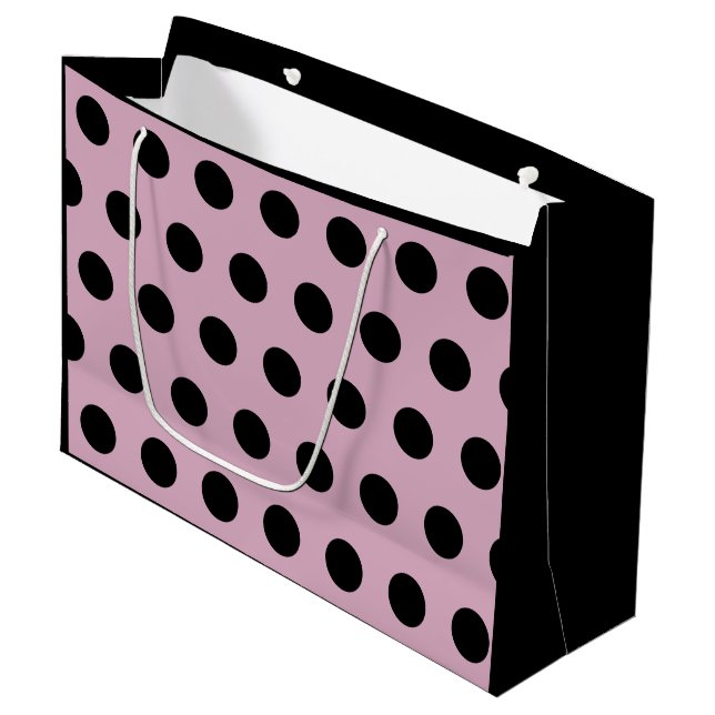 Sac cadeau Pointe Polka - Grand (rose et noir) (Devant Angle)