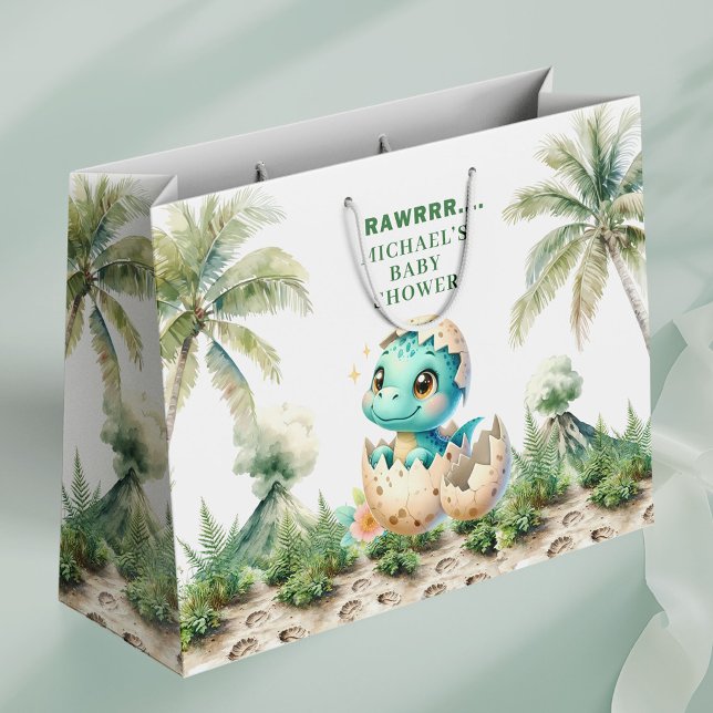 Sac Cadeau pour Baby Shower Naissance Imminente Th (Hatching Soon Baby Shower Gift Bag Dino Theme)
