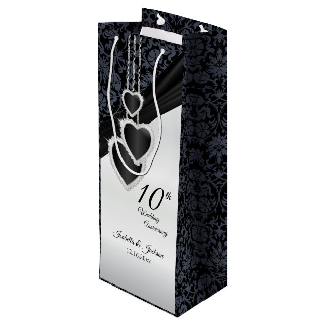 Sac Cadeau Pour Bouteille 10e anniversaire du Mariage Onyx - Vin (Dos Angle)