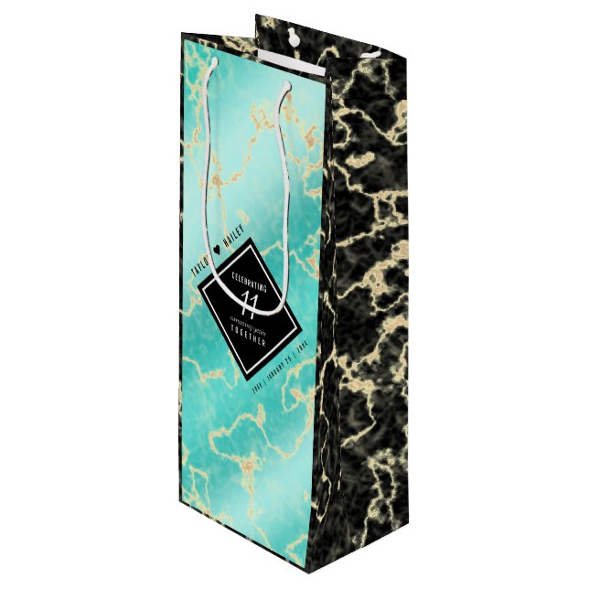 Sac Cadeau Pour Bouteille 11ème anniversaire de Mariage turquoise (Devant Angle)