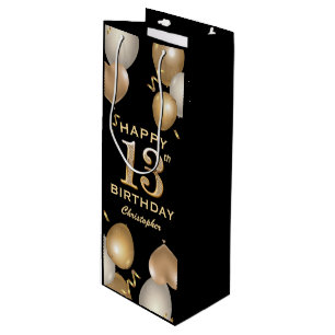 Sac Cadeau Pour Bouteille 13e anniversaire de la fête Ballons Noir et Or
