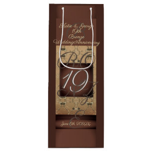 Sac Cadeau Pour Bouteille 19e anniversaire du Mariage bronze foncé
