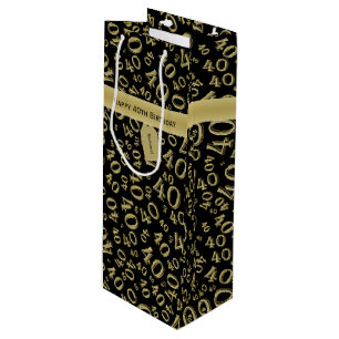 Sac Cadeau Pour Bouteille 40e anniversaire Numéro Motif Or/Noir 40