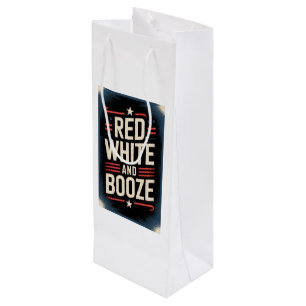 Sac Cadeau Pour Bouteille 4 juillet Booze   Blanc rouge et Booze