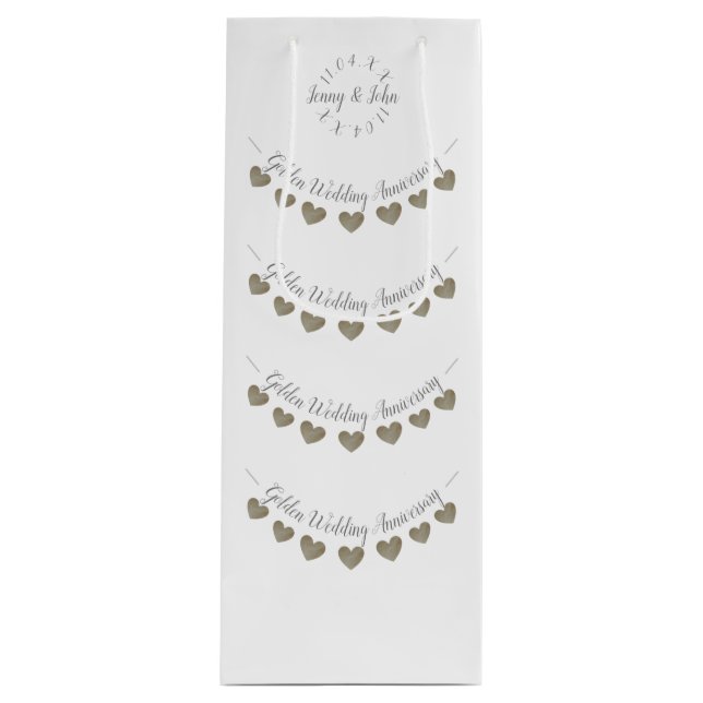 Sac Cadeau Pour Bouteille 50e anniversaire de Mariage d'or lapin blanc (Devant)