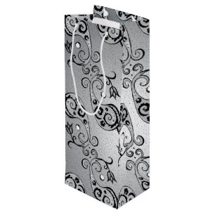 Sac Cadeau Pour Bouteille Abstrait Argent et noir Tulip Motif à la fois