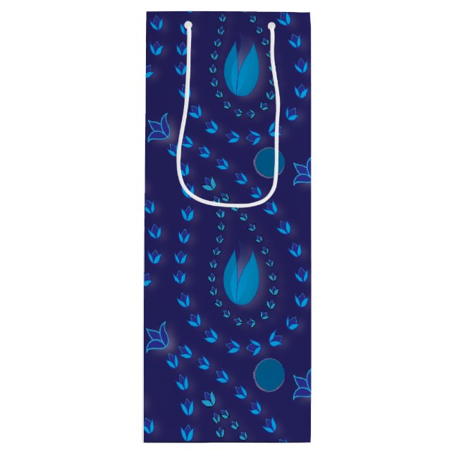 Sac Cadeau Pour Bouteille Abstrait bleu foncé Paisley Tulip motif floral (Devant)
