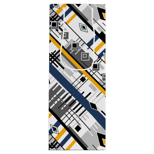 Sac Cadeau Pour Bouteille Abstrait moderne noir blanc jaune ornement géomet (Devant)