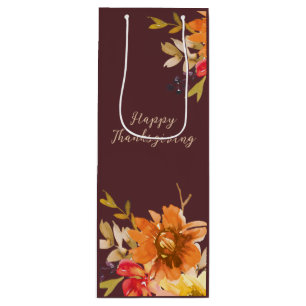 Sac Cadeau Pour Bouteille Action de grâces florale rustique