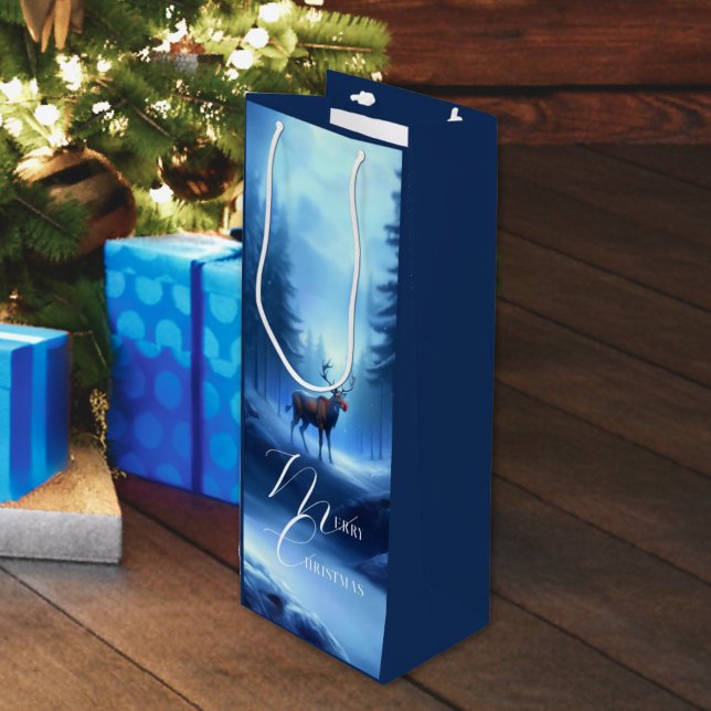 Sac Cadeau Pour Bouteille Adorable Editable Winter Wonderland Noël (Créateur téléchargé)