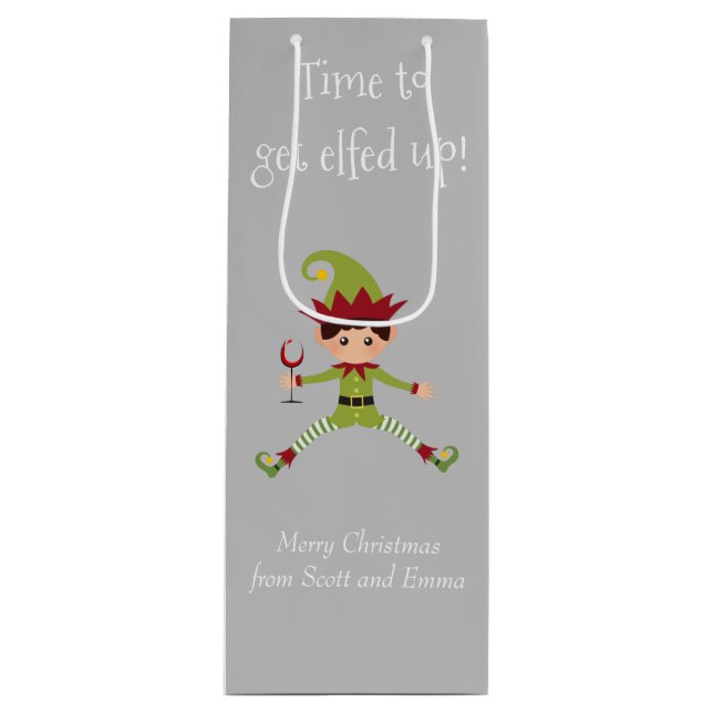 Sac Cadeau Pour Bouteille Amusant Elf Christmas Elfed Up Vin (Devant)