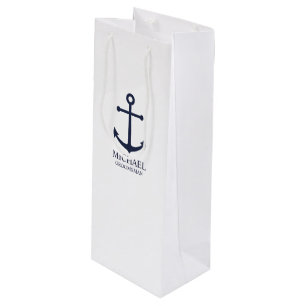 Sac Cadeau Pour Bouteille Ancre Bleue marine Nautique Groomsmen personnalisé