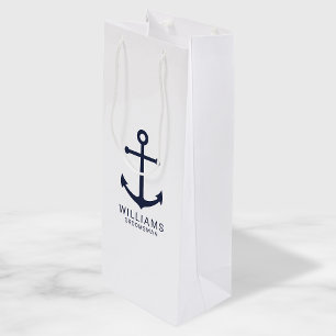 Sac Cadeau Pour Bouteille Ancre Bleue marine Nautique Groomsmen personnalisé