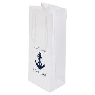 Sac Cadeau Pour Bouteille Ancre de bateau nautique personnalisée capitaine