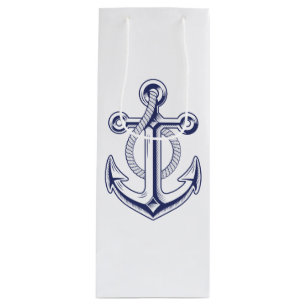 Sac Cadeau Pour Bouteille Ancre Marin Bleu Marine Mariage Nautique