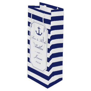 Sac Cadeau Pour Bouteille Ancre nautique Marine Stripe Love Merci Mariage