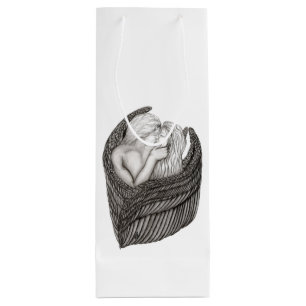 Sac Cadeau Pour Bouteille Angels Kissing, noir et blanc Design