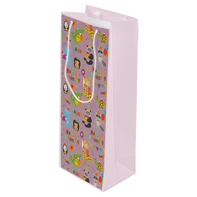 Sac Cadeau Pour Bouteille Animaux amusants Joyeux anniversaire (Devant Angle)