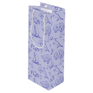 Sac Cadeau Pour Bouteille Animaux marins et voilier motif de dessin à une li