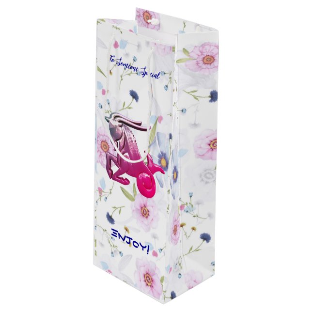 Sac Cadeau Pour Bouteille Anniversaire du Capricorne (Devant Angle)
