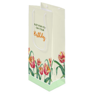 Sac Cadeau Pour Bouteille Anniversaire Parrot Jaune Tulipes Floral Juste pou