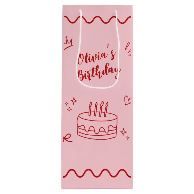 Sac Cadeau Pour Bouteille Anniversaire rouge et rose (Devant)