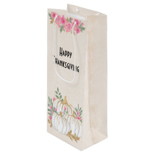 Sac Cadeau Pour Bouteille Aquarelle blanche et or Citrouille Thankesgiving