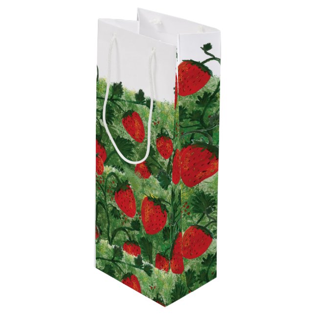 Sac Cadeau Pour Bouteille Aquarelle de champ de la ferme aux fraises (Devant Angle)
